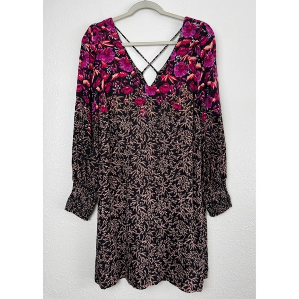 Anthropologie Cyree tunic mini dress floral black purple puff sleeves 6 - Picture 3 of 12